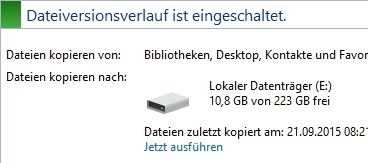 Preview Windows 10/11 - Datei Versionen Backup: Dateiversionsverlauf